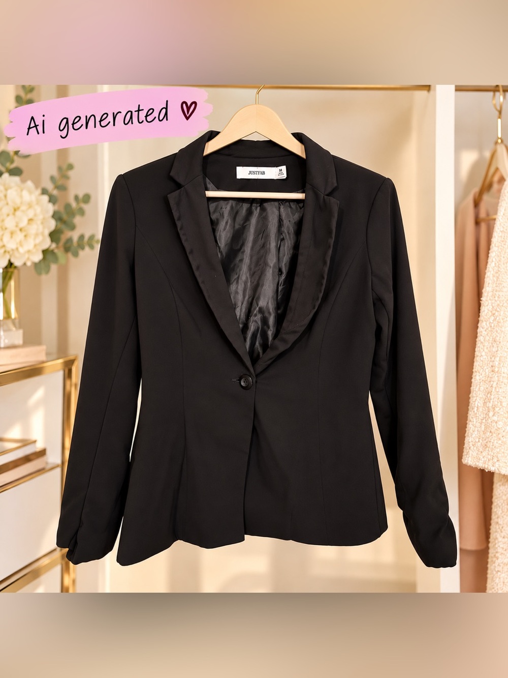 JustFab Black Tailored Blazer with Satin-Look Lapels | Size M